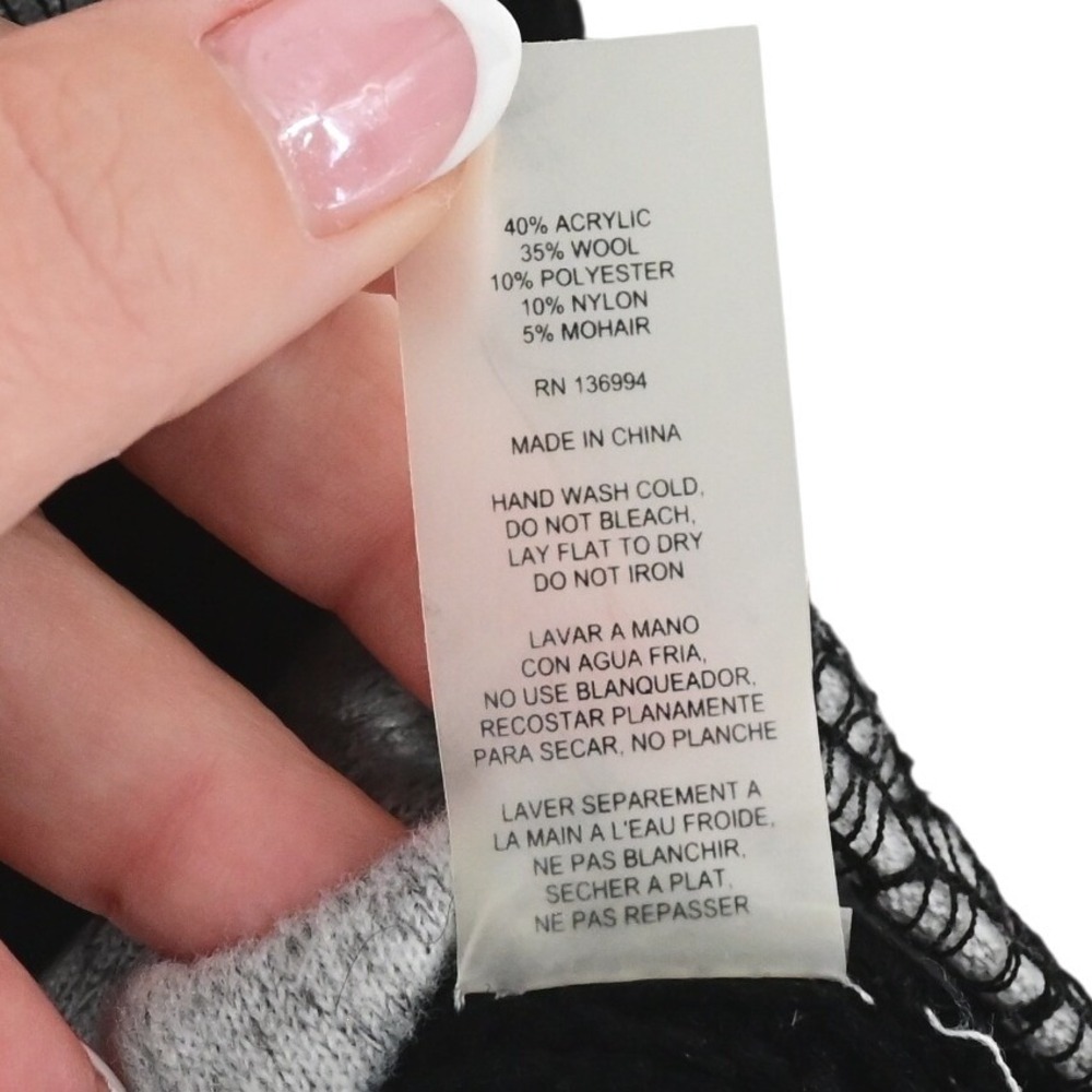 Y2K Whimsical Sioni Floral Lace Cardigan Jacket Black White Wool Mohair Blend - Picture 12 of 16